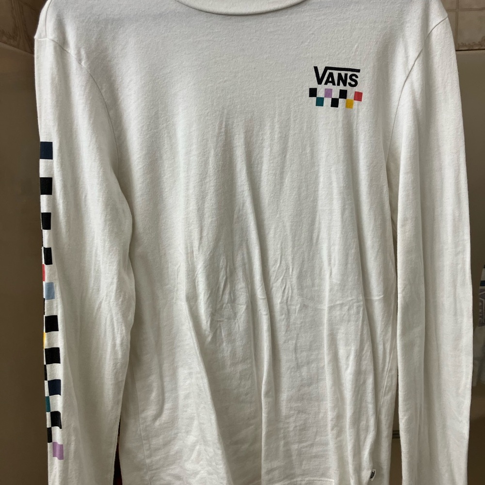 Vans White Long Sleeve Tee with Multicolor Accents